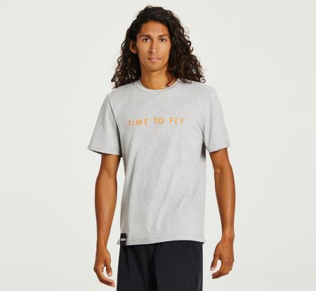 Hoka One One Brand Tee Barbati - Top Gri / Portocalii | RO-0aUBEF2